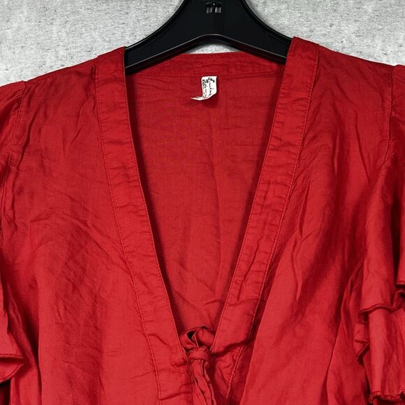 Intimately Free People Body Suit XS Red Dramatic Ruffle Thong V Neck Boho Top - Picture 2 of 10